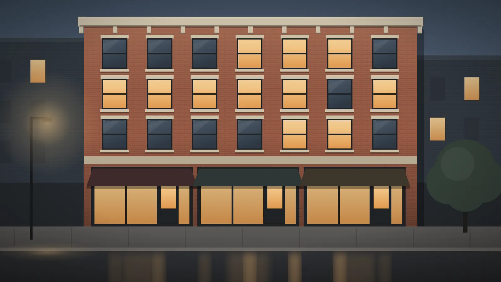 Representative image, not actual property. Illustration of a mixed-use building with ground-floor retail.